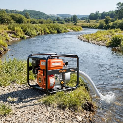 VEVOR Gas Powered Water Pump, 2 in, 132 GPM 6.5HP Semi Trash Water Transfer Pump Portable, Gasoline Engine with 25 ft Discharge Hose, Heavy Duty Frame, Cast Iron Impeller, for Irrigation, Ponds, Pools - size: 2in 6.5 HP 132GPM