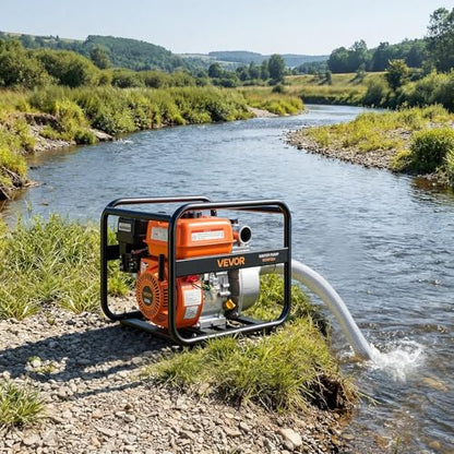 VEVOR Gas Powered Water Pump, 2 in, 132 GPM 6.5HP Semi Trash Water Transfer Pump Portable, Gasoline Engine with 25 ft Discharge Hose, Heavy Duty Frame, Cast Iron Impeller, for Irrigation, Ponds, Pools - size: 2in 6.5 HP 132GPM
