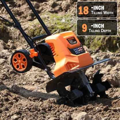 GARCARE 15A Electric Tiller Cultivator 18" Tiller for Gardening