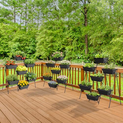 5-Tier Vertical Garden Planter with 7 Plant Boxes & Drainage Trays - color: Black, size: 5-Tier