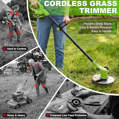 21V Cordless Weed Wacker String Trimmer Brush Cutter 2 Batteries