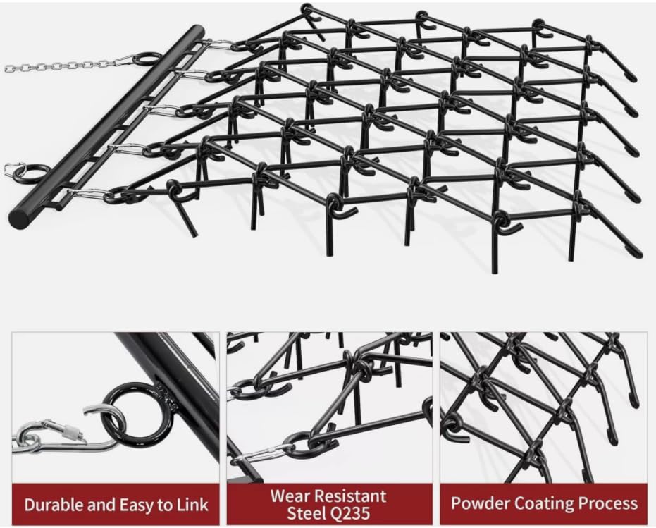 Drag Harrow 5 x 4.5 FT 1/2" Tines for ATV UTVs Lawn Tractors Leveling Heavy Duty