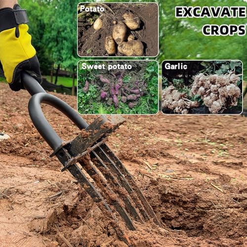 Garden Fork, Pitchforks for Digging Composting Spading, Long Hand Tiller & Cultivator - 5 Tine, 45 inches
