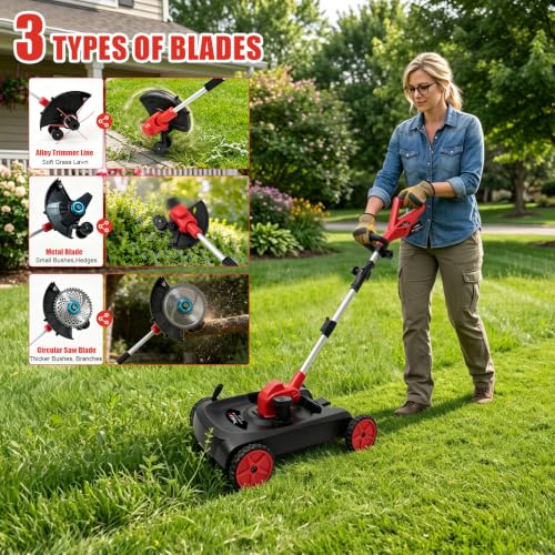 4-in-1 Cordless Lawn Mower, Weed Eater and Edger Combo with 2x4.0Ah Battery