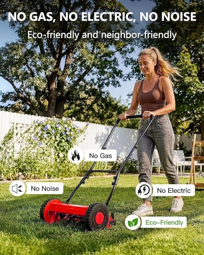 16-Inch Hand Push Reel Lawn Mower, 5-Blade Manual Push Lawnmower