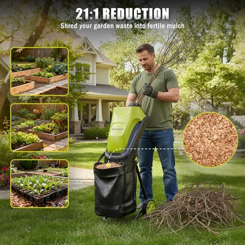 Wood Chipper 15-Amp 1.57" Cutting Diameter, Electric Wood Chipper&Shredder