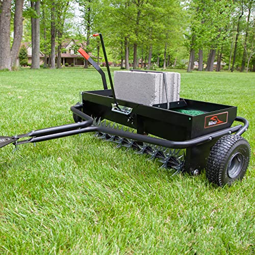 Brinly Tow Behind Combination Aerator Spreader with Weight Tray, 40-Inch, Flat Black - color: Flat Black
