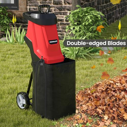 Goplus 15-AMP Electric Wood Chipper, Wood Shredder with Wheels, Safety Locking Knob, Collection Bag, 1.77 Inches Cutting Diameter, Max 15:1 Reduction