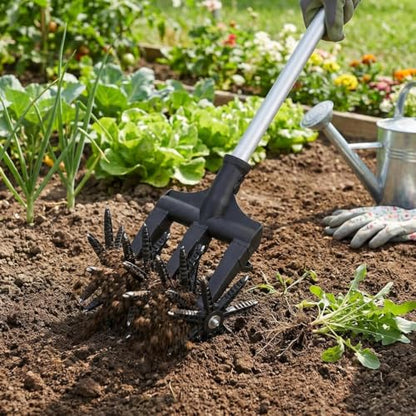 Lightweight Rotary Cultivator Garden Rotary Tiller with Anti-Slip Grip | Adjustable Steel Poles | Hand Tiller for Reseeding Grass Lawn or Soil Mixing Tiller Total Length 68.9 Inch