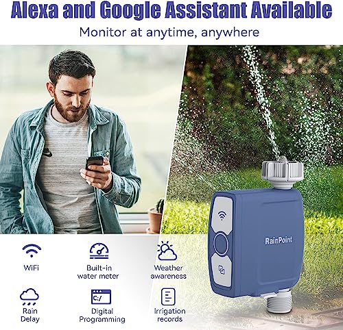RAINPOINT WiFi Water Timer, Smart Hose Timer with Water Usage-Based and Soil Moisture-Based Watering System, Sprinkler Controller with Wi-Fi Weather Station Hub for Garden Irrigation