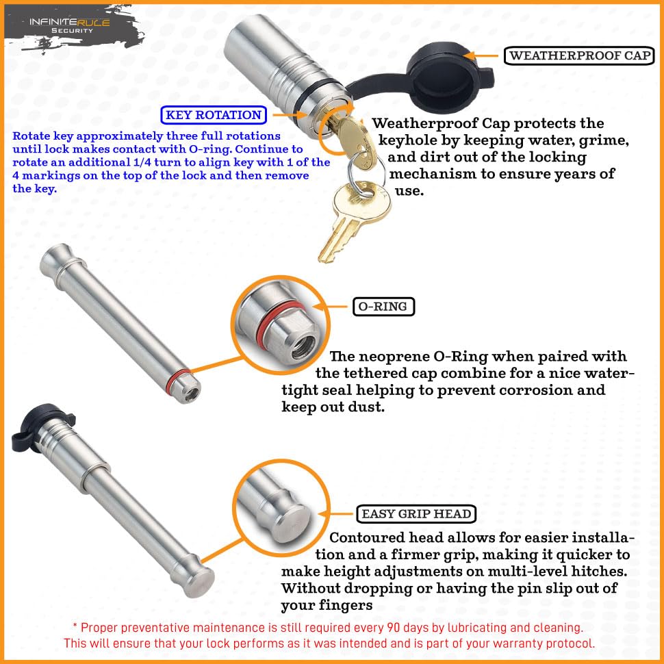 61571 | 2 Pack, Keyed Alike, Receiver Locks for 2" Receiver - Class III & IV - color: 2PK (2) Receiver Locks, size: Fits: 2.0" Receiver - Class III & IV