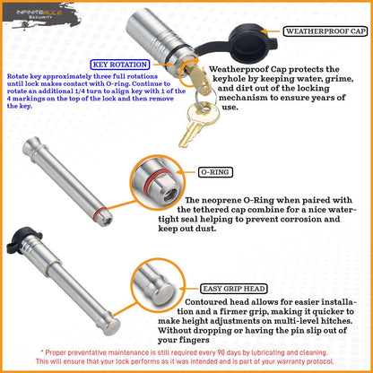 61571 | 2 Pack, Keyed Alike, Receiver Locks for 2" Receiver - Class III & IV - color: 2PK (2) Receiver Locks, size: Fits: 2.0" Receiver - Class III & IV