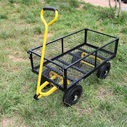1000 lbs Heavy Duty Steel Garden Cart, 2-in-1 Convertible Utility Wagon with Removable Mesh Sides & Flatbed, 10" Solid No-Flat Tires, 180° Rotating T-Handle Yard Cart for Lawn, Farm, Warehouse,Yellow - color: Yellow