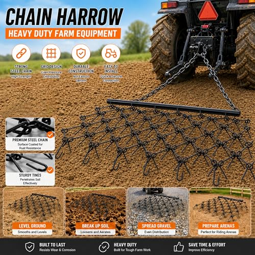 4x4FT Steel Drag Harrow Field Leveling Chain Rake for ATV UTV Tractor Black - size: 4x4ft