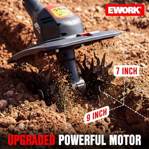 EWORK 20V Cordless Tiller Cultivator, Electric Hand Tiller for Gardening