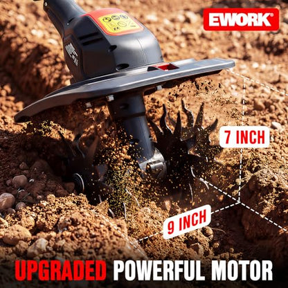 EWORK 20V Cordless Tiller Cultivator, Electric Hand Tiller for Gardening
