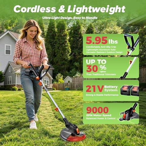 Battery Powered Weed Wacker Cordless Lightweight for Seniors & Small Lawns