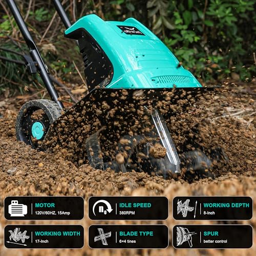 IncwBo 17'' 15-AMP Corded Electric Garden Roto Tiller Cultivator Powerful - size: 15 AMP-17 INCH