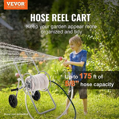VEVOR Hose Reel Cart, Hold Up to 175 ft of 5/8’’ Hose (Hose Not Included), Garden Water Hose Carts Mobile Tools with Wheels, Heavy Duty Powder-Coated Steel Outdoor Planting for Garden, Yard, Lawn - size: 175 ft