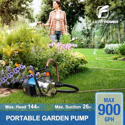 FLUENTPOWER 1HP Portable Garden Transfer Pump, 900GPH Electric Sprinkler Booster Pump, Shallow Well Jet Pump for Home Lawn Irrigation and Water Draining - size: 1HP Shallow Well