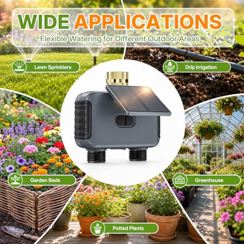 Mcbazel Solar & Type-C Charging WiFi Water Timer for Garden Hose, Smart 2-Zone Sprinkler Controller with App & Voice Control, Programmable Irrigation System with Auto & Manual Modes for Yard