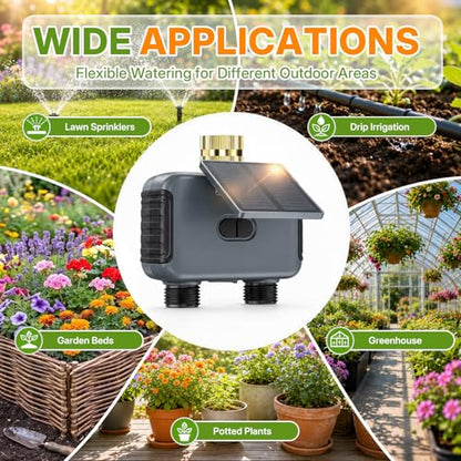 Mcbazel Solar & Type-C Charging WiFi Water Timer for Garden Hose, Smart 2-Zone Sprinkler Controller with App & Voice Control, Programmable Irrigation System with Auto & Manual Modes for Yard