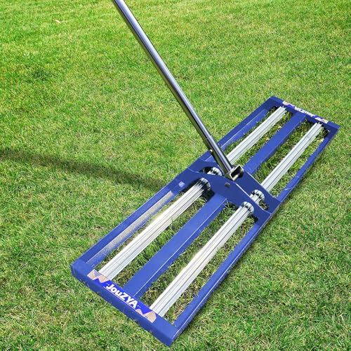 Updated Lawn Leveling Rake 30"x10", Lawn Leveler with Aluminum Rollers - size: 30''x10'' Blue