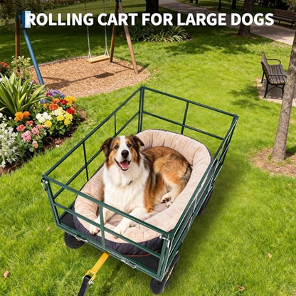Heavy Duty 1500 Lbs Mesh Steel Garden Cart, Folding Utility Wagon with Removable Sides & All-Terrain Wheels, 3-in-1 ATV Trailer for Garden, Lawn and Farm Hauling - color: Green, size: 1500LBS