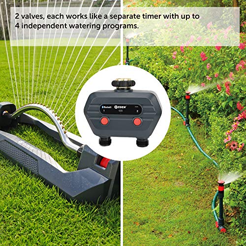 Eden 93442 2-Zone Bluetooth Water Timer for Smart Irrigation - Remote Control via App, Customizable Scheduling, and Water Delay Setting - size: 2 Zone