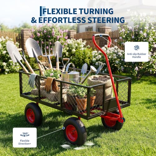 Heavy Duty 500 Lbs 3Cu Ft Steel Garden Cart Utility Wagon-Red