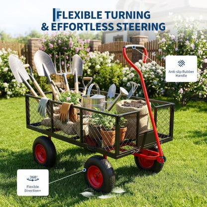 Heavy Duty 500 Lbs 3Cu Ft Steel Garden Cart Utility Wagon-Red