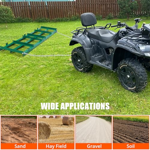 Towallmark 48”Lawn Leveling Rake & Driveway Drag Harrow - Heavy-Duty Tow-Behind Tool with 4FT Reinforced Chain - for ATV, UTV, Tractor, Mower - Gravel, Soil, Yard & Landscape Grading - style: Chain ATV - 48 inches