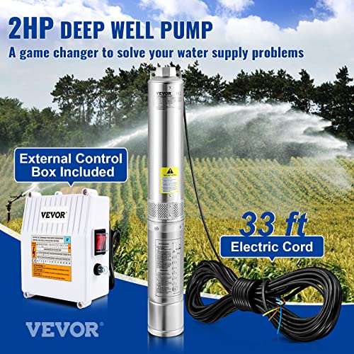VEVOR Deep Well Submersible Pump 2 HP 230V/60Hz 37 GPM Flow 427 ft Head - style: 2HP/230V w/ control box