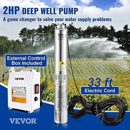 VEVOR Deep Well Submersible Pump 2 HP 230V/60Hz 37 GPM Flow 427 ft Head - style: 2HP/230V w/ control box