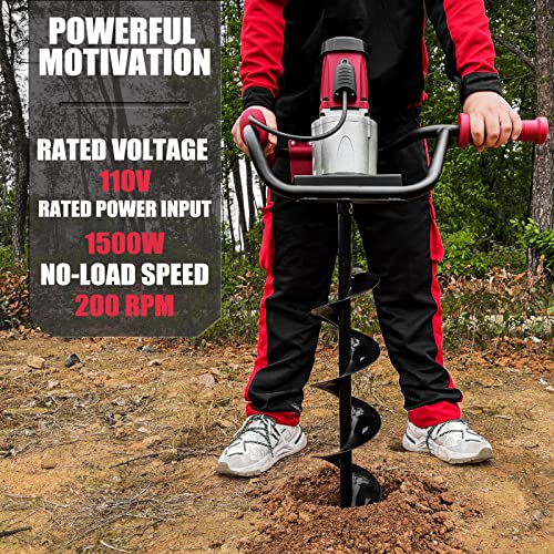 JACKCHEN 1500W Electric Post-Hole Digger with 6-Inch Auger Bit, Earth Auger Drill, Auger Bit Earth Auger, Ideal for Post Hole Digging, Drilling, Tree Planting, Red - color: Red, style: 1500W+6"Auger Drill, Red
