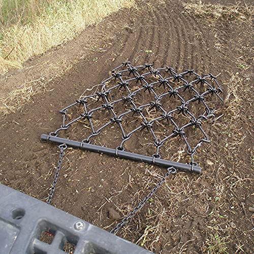 Field Tuff 4 Foot Heavy Duty Steel Durable Chain Rake Field Leveling Drag Harrow Hook Up to ATV, UTV and Utility Tractor, Black - size: 4x4 Foot
