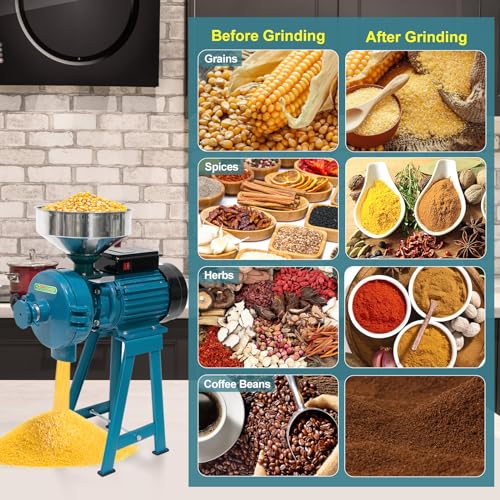 NAIZEA Grain Mills Wet Dry Cereals Grinder, Electric Corn Grain Mill Grinders, Heavy Duty 3000W 110V Commercial Grain Machine, Wheat Feed Flour Mill with Funnel (Dry & Wet Grinder) - color: Dry & Wet Teal