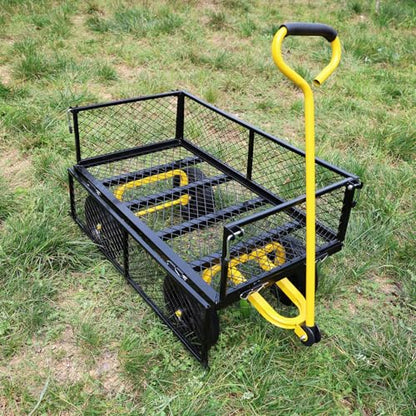 Wagon with Removable Sides - Farm, Warehouse & Garden Dump Cart - Solid Yellow+Black Wheels - color: Yellow+black Solid Wheels