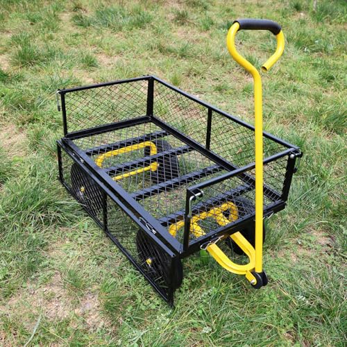 Wagon with Removable Sides - Farm, Warehouse & Garden Dump Cart - Solid Yellow+Black Wheels - color: Yellow+black Solid Wheels