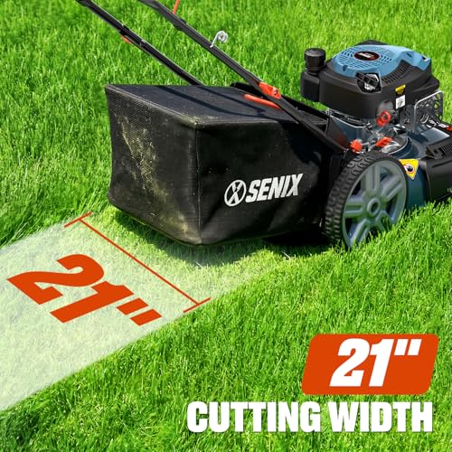 SENIX 21-Inch Gas Push Lawn Mower, 144cc, Steel Deck, 6-Height