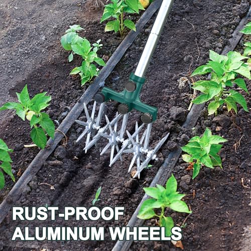 BARAYSTUS Rotary Cultivator Garden Rotary Tiller Adjustable Stainless Steel Poles Hand Tiller for Soil Mixing or Reseeding Grass Lawn Tiller Total Length 57 Inch - color: green