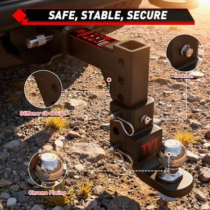TYT Adjustable Trailer Hitch Ball Mount, 2" Towing Ball 7500 LBS, 9-1/2" Drop and 8-1/4" Rise, Fits 2-in Receiver with 2 Pin&Clips and 5/8" Premium Pin Lock for Heavy Duty Truck - size: Drop Hitch with 2" Ball, 9-1/2" Drop & 8-1/4" Rise