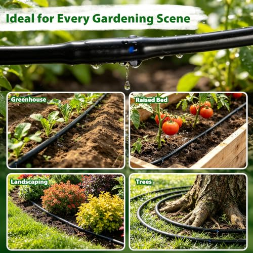 1/4“ Irrigation Tubing Kit (100 Ft), Built-in 0.5 GPH Emitters, 6” Spacing
