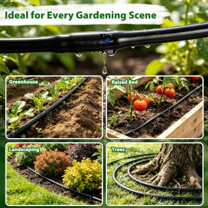 1/4“ Irrigation Tubing Kit (100 Ft), Built-in 0.5 GPH Emitters, 6” Spacing