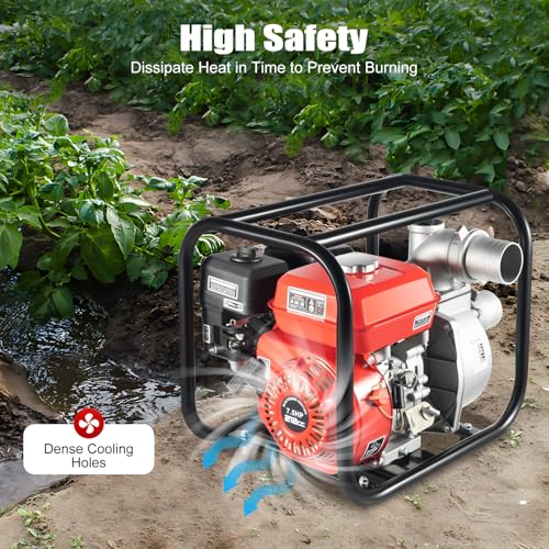 3 Inch Gasoline Engine Water Pump 7.5HP, 4-Stroke Gas Powered Water Pump with Water Pipe, 98.43ft Total Head, 26.25ft Suction, Trash pump for Farm Irrigation, Drainage - size: 3 -Inches