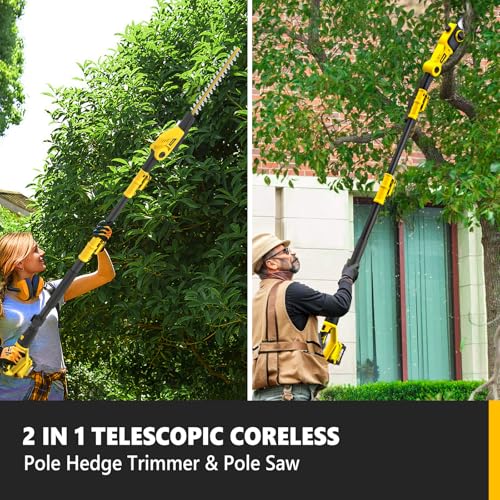 Alloyman 2-in-1 Telescopic Cordless Pole Hedge Trimmer 16'' &Pole Saw 8.6'' - color: YELLOW