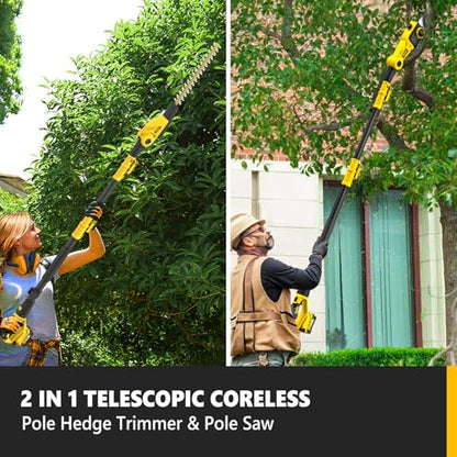 Alloyman 2-in-1 Telescopic Cordless Pole Hedge Trimmer 16'' &Pole Saw 8.6'' - color: YELLOW