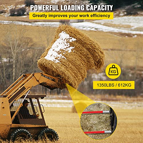 VEVOR Hay Spear 32" Bale Spear 1350 lbs Capacity, Bale Spike Quick Attach Square Hay Bale Spears 1 3/8" Wide, Red Coated Bale Forks, Bale Hay Spike with Hex Nut & Sleeve for Buckets Tractors Loaders - size: 32"