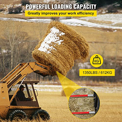 VEVOR Hay Spear 32" Bale Spear 1350 lbs Capacity, Bale Spike Quick Attach Square Hay Bale Spears 1 3/8" Wide, Red Coated Bale Forks, Bale Hay Spike with Hex Nut & Sleeve for Buckets Tractors Loaders - size: 32"