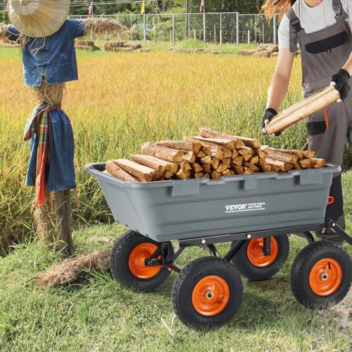 VEVOR Heavy Duty 1200lbs 7 Cu.Ft Wheelbarrow Garden Dump Cart Wagon - color: Gray
